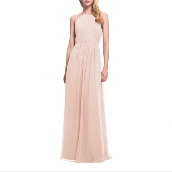 Levkoff Halter Neck Chiffon A-Line backless Gown size 12 in Pastel Pink - Picture 3 of 11